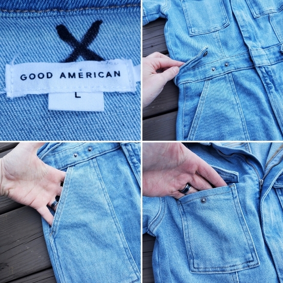 Good American Fit For Success Blue Jean Denim Coveralls Jumpsuit Large - Picture 3 of 6